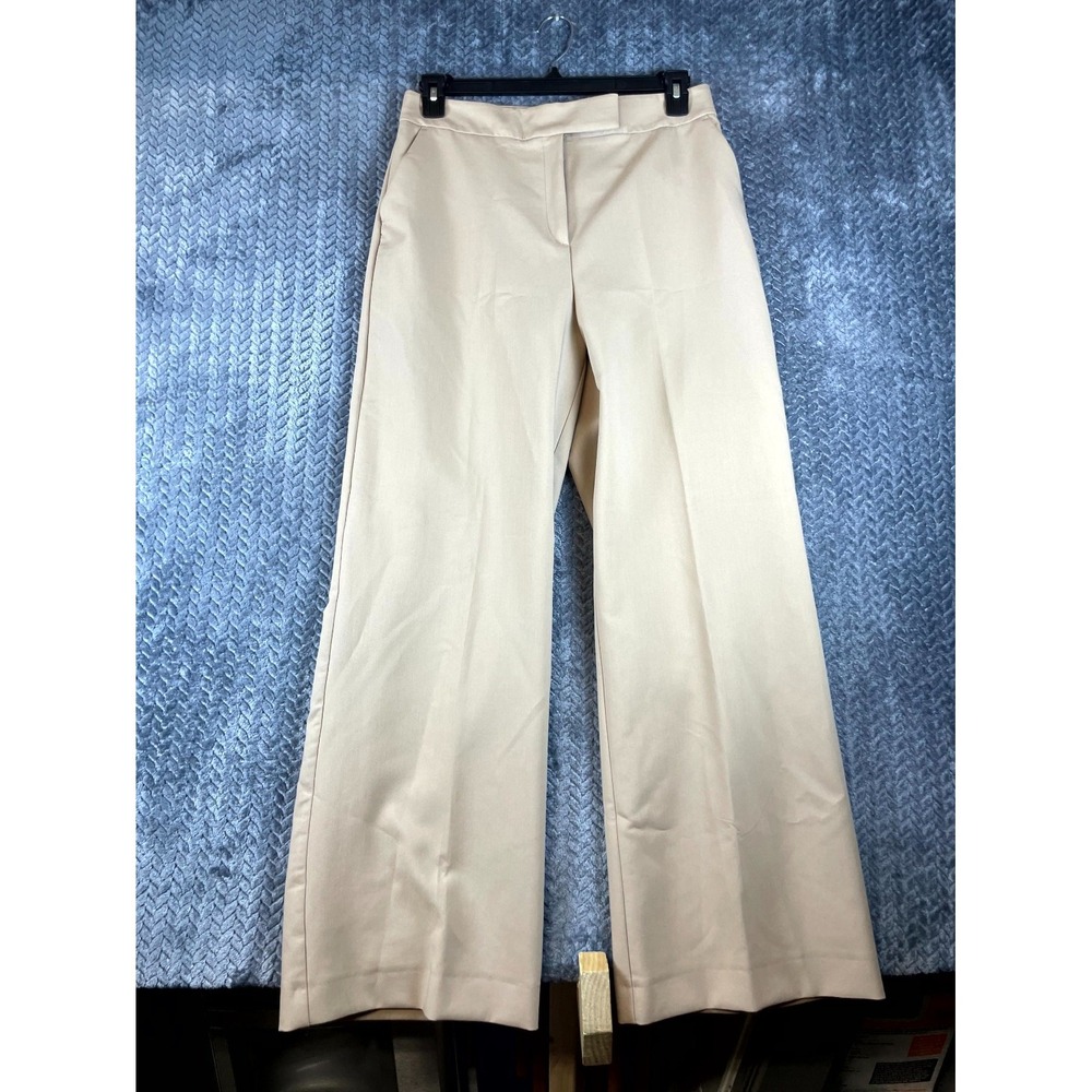 Zara Dress Pants Women's Large Light Beige Stretch Wide Leg Formal Business